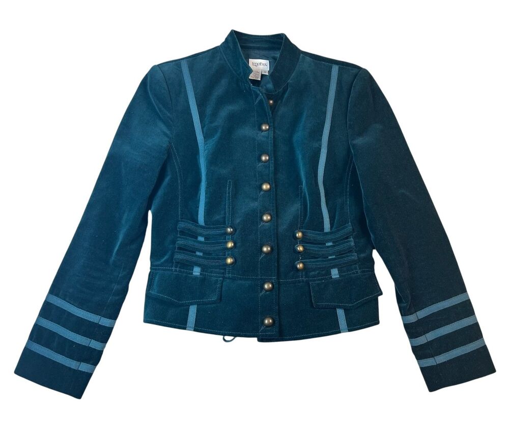 Vintage Together Teal Velvet Jacket Blazer Size 12 Steampunk Military Corset
